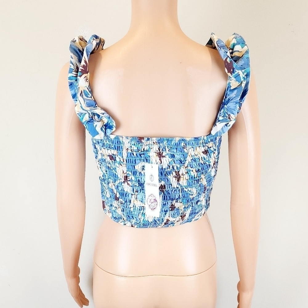 Coco Moda Floral Blue Ruffle Cropped Top - Picture 4 of 9